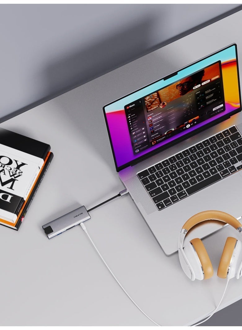 كابل تايم موزع USB-C 9 في 1 مع منفذ HDMI بدقة 4K، منفذ شحن، منفذ إيثرنت، منفذ صوت - Image 3